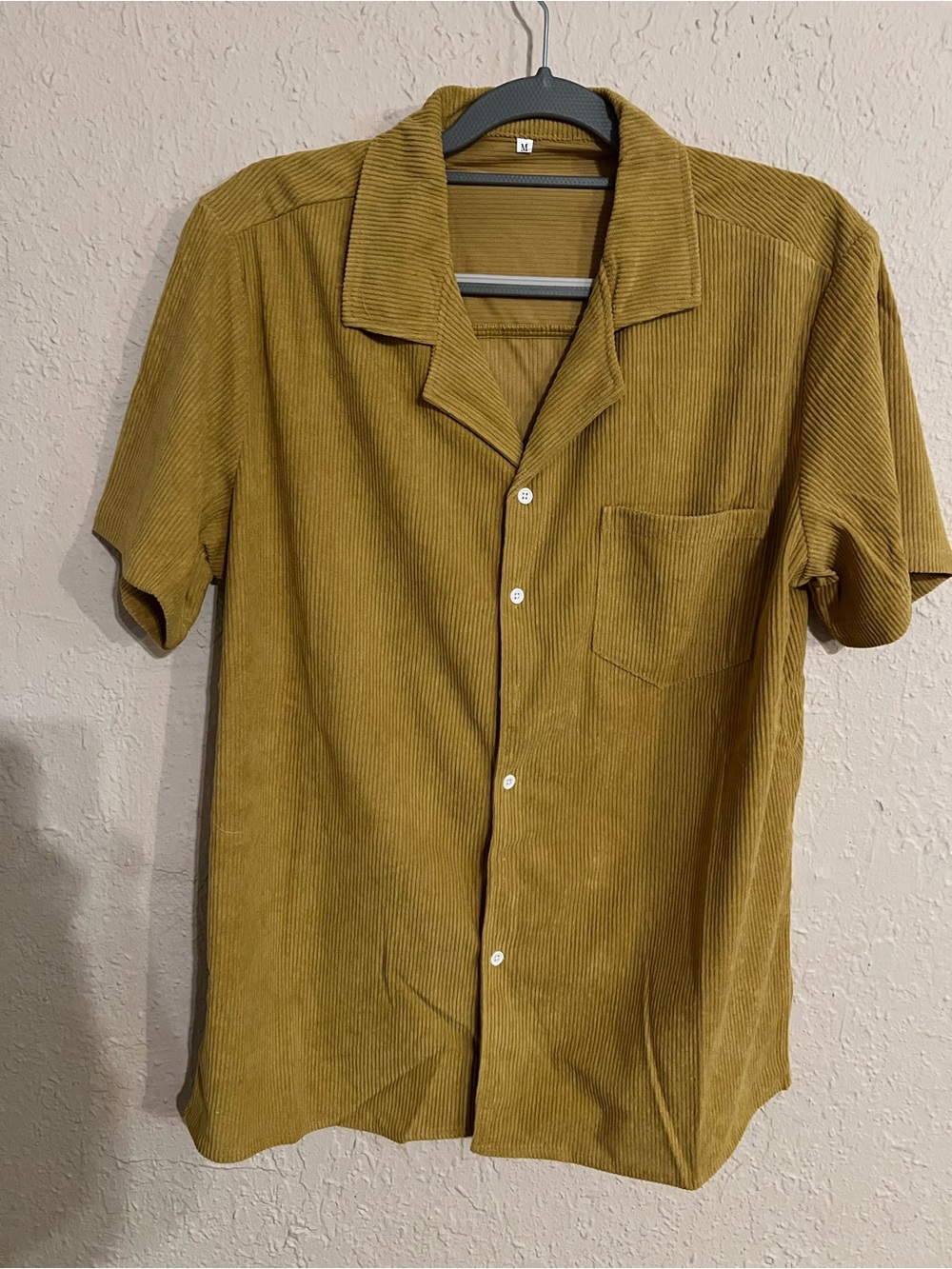 Men's Short-Sleeve Corduroy Button-Down Shirt in Mustard Yellow